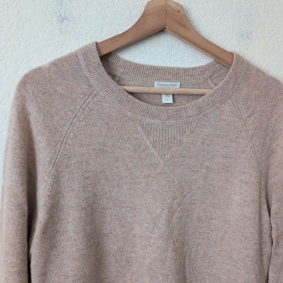 Garnet Hill Womens 100% Cashmere Raglan Crewneck Sweater Tan Beige S Luxury Norm - Picture 6 of 9